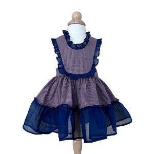 Size 18 Months Cater Frock Pink & Navy Blue Organdy Toddler Pinafore